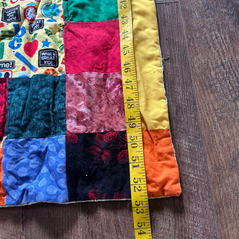 Multicolor Patchwork Twin Quilt with School Theme Handmade